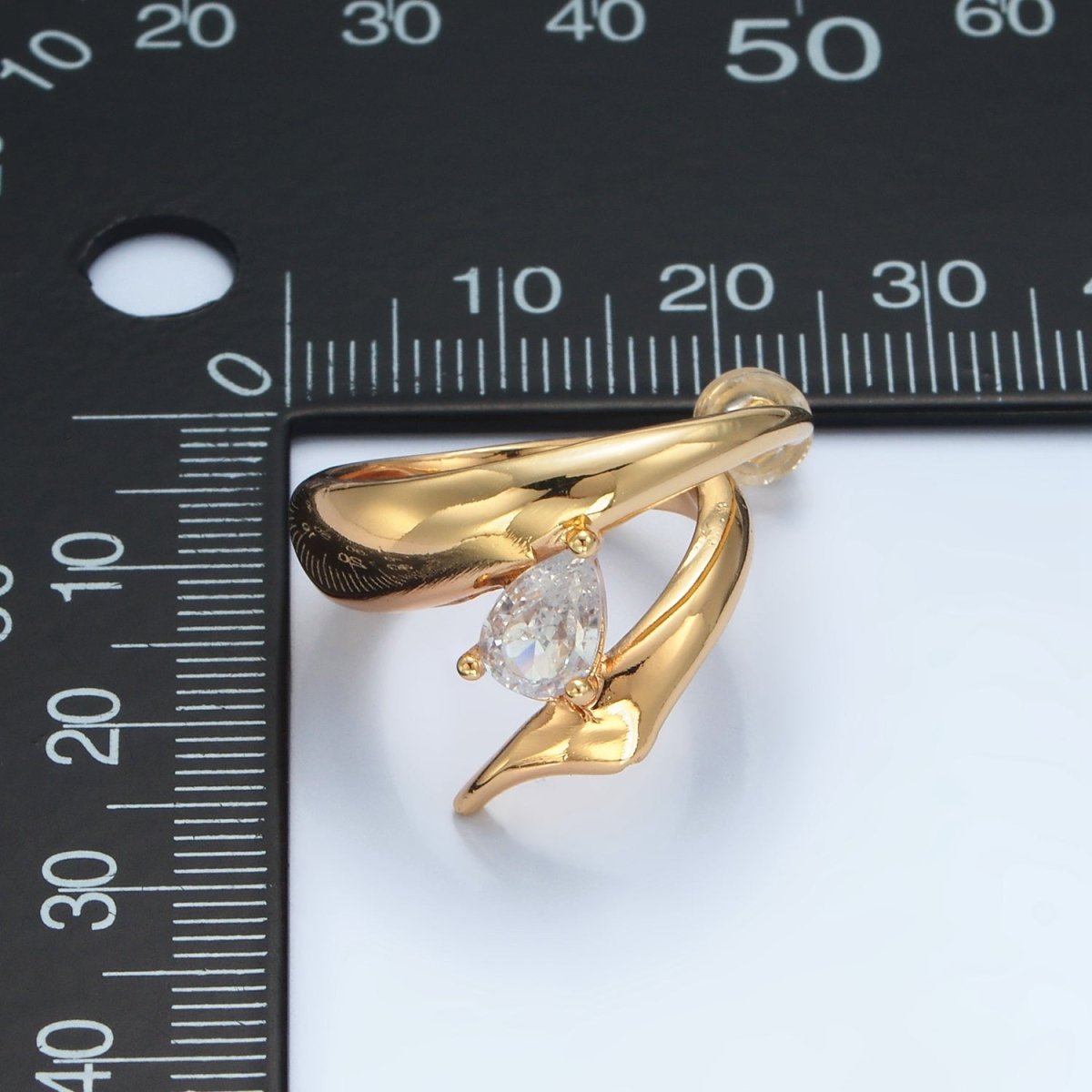 16K Gold Filled Teardrop CZ Edged Double Band C-Shaped Hoop Earrings in Gold & Silver | AD602 AD603