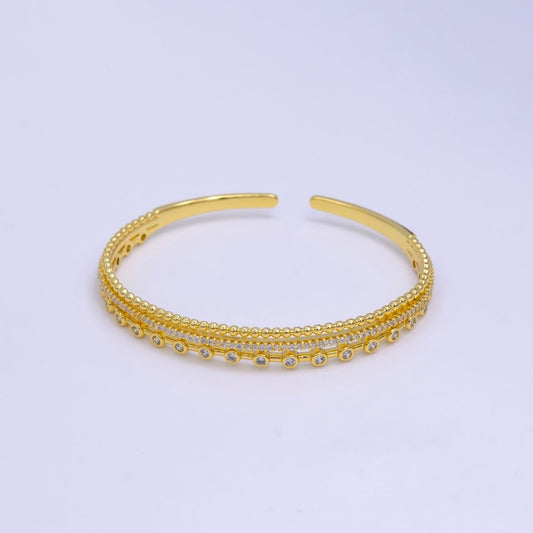 16K Gold Filled Triple Band Bubble CZ Micro Paved Cuff Bracelet | WA-2509