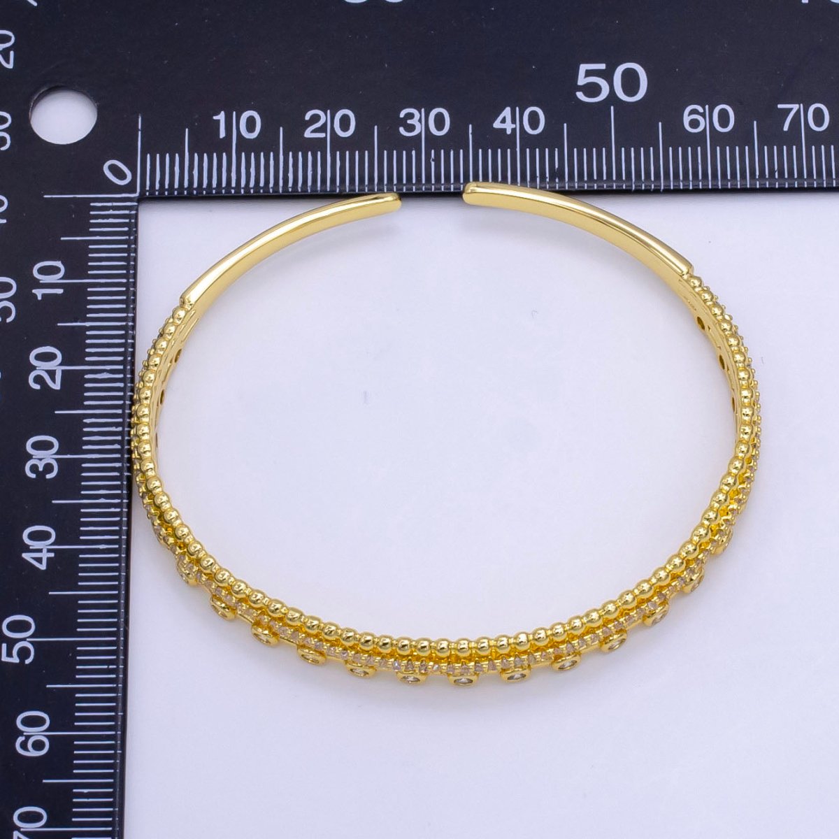16K Gold Filled Triple Band Bubble CZ Micro Paved Cuff Bracelet | WA-2509