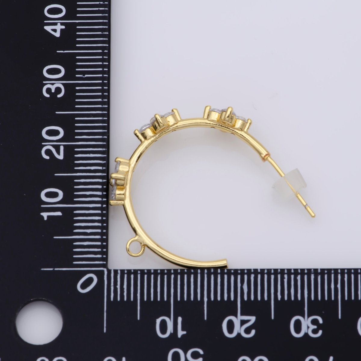 16K Gold Filled Triple Flower CZ C-Shaped Open Loop Hoop Drop Earrings Findings | Z826