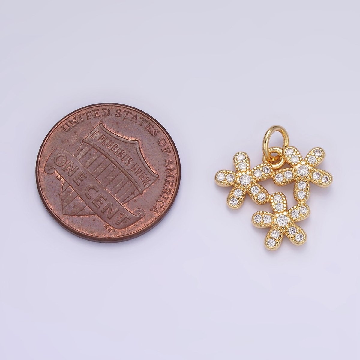 16K Gold Filled Triple Flower Micro Paved CZ Charm | C298