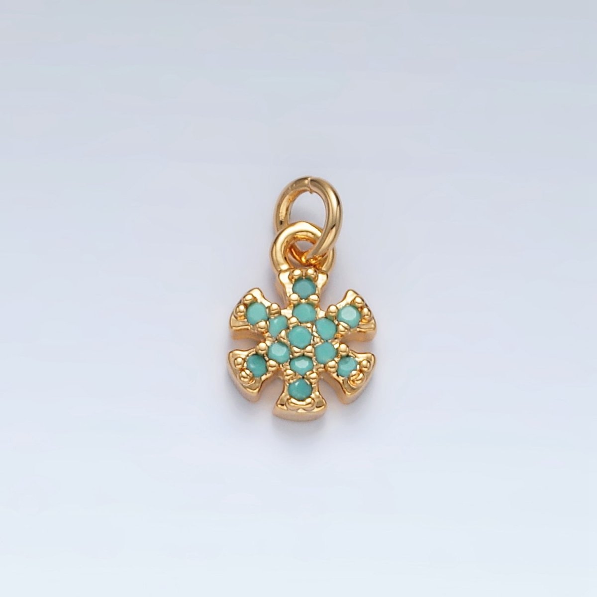 16K Gold Filled Turquoise CZ Flower Snowdrop Mini Charm | AG932