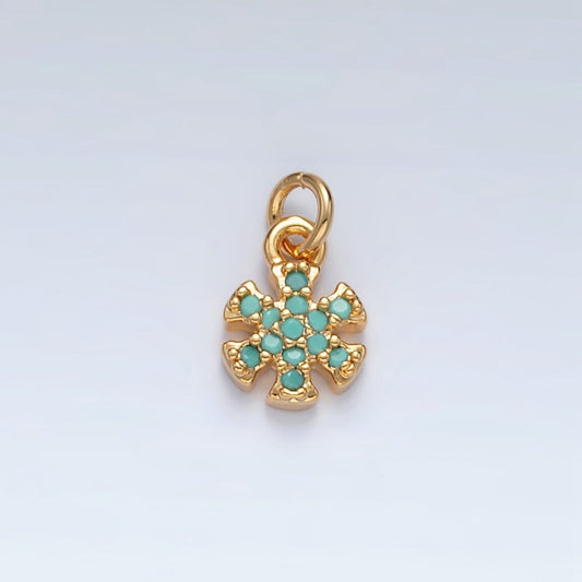 16K Gold Filled Turquoise CZ Flower Snowdrop Mini Charm | AG932