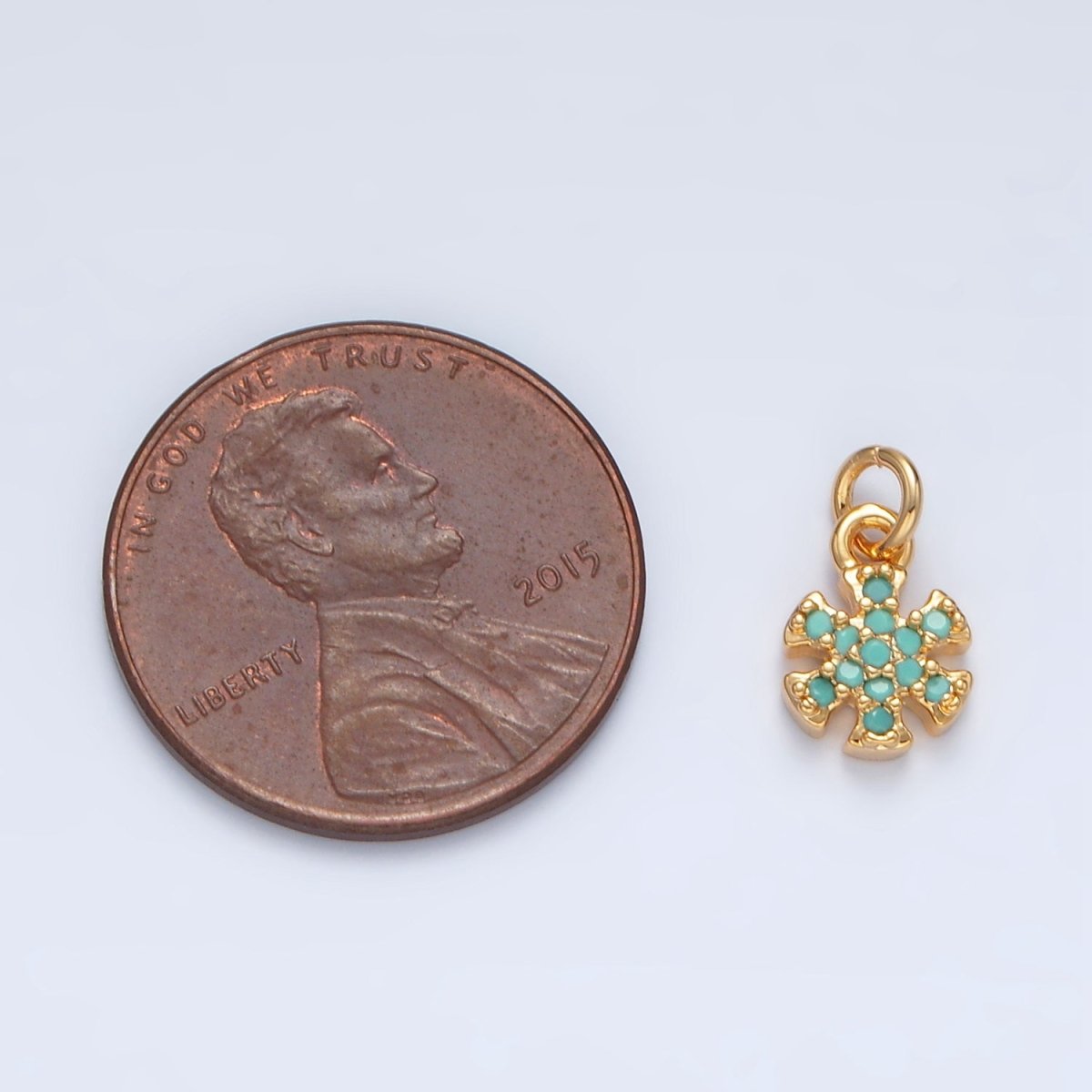 16K Gold Filled Turquoise CZ Flower Snowdrop Mini Charm | AG932