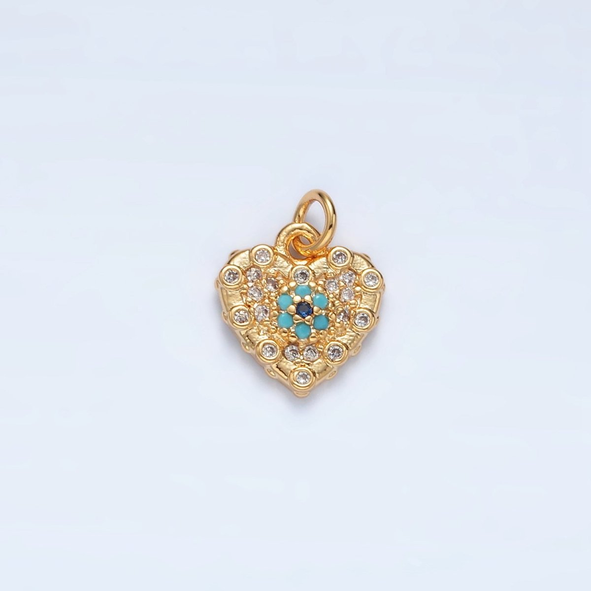 16K Gold Filled Turquoise CZ Micro Paved Heart Mini Charm | AG931