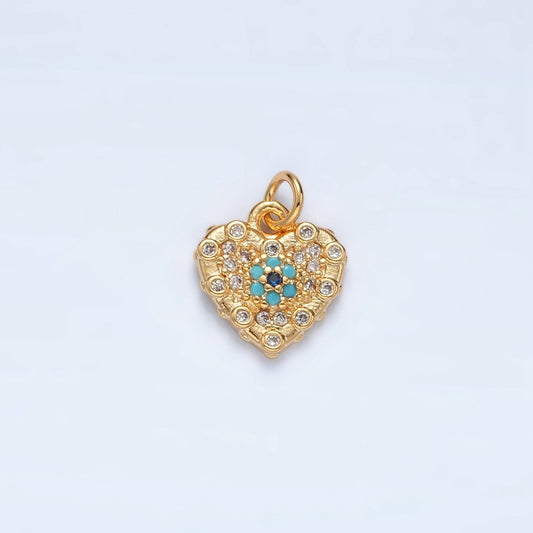 16K Gold Filled Turquoise CZ Micro Paved Heart Mini Charm | AG931