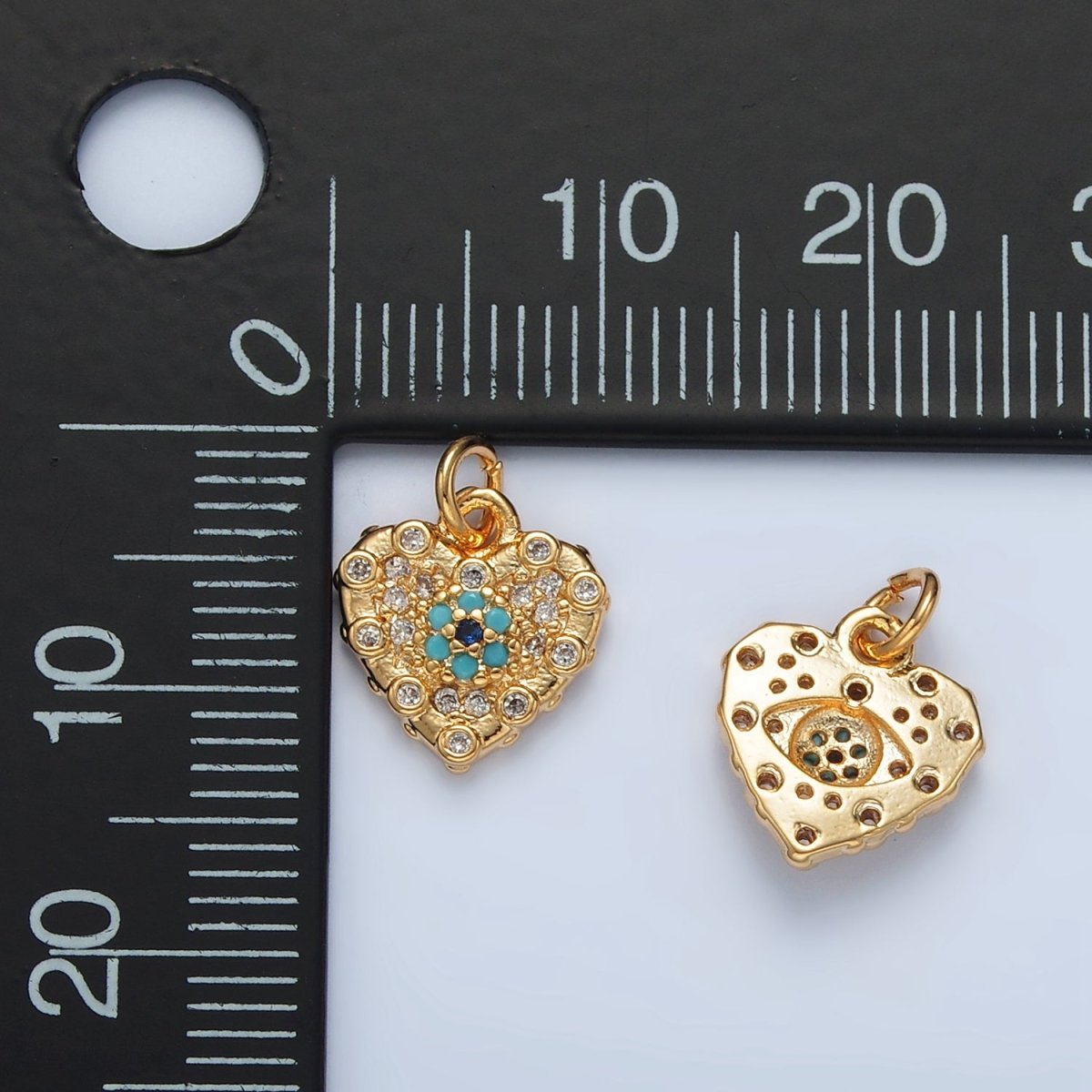 16K Gold Filled Turquoise CZ Micro Paved Heart Mini Charm | AG931