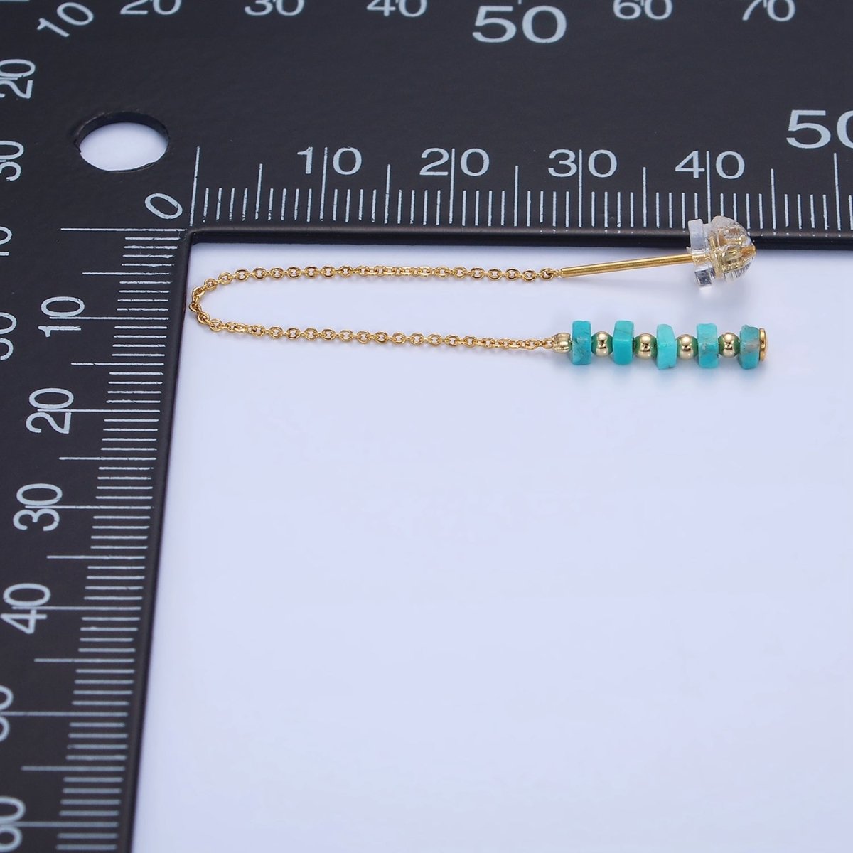 16K Gold Filled  Turquoise Gemstone Cable Chain Threader Earrings | P017