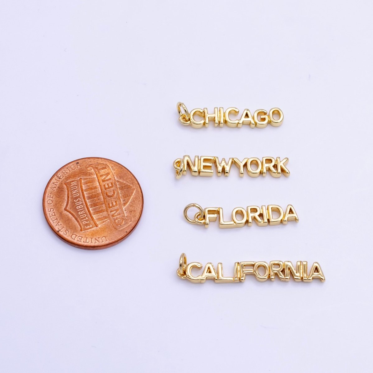 16K Gold Filled USA City States Script Tag Charm in Gold & Silver | D814 - D823