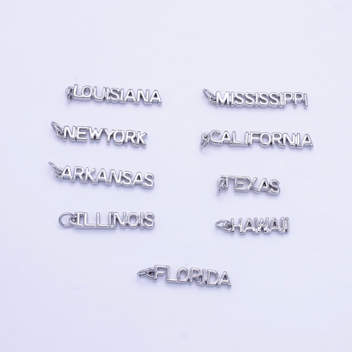 16K Gold Filled USA City States Script Tag Charm in Gold & Silver | D814 - D823