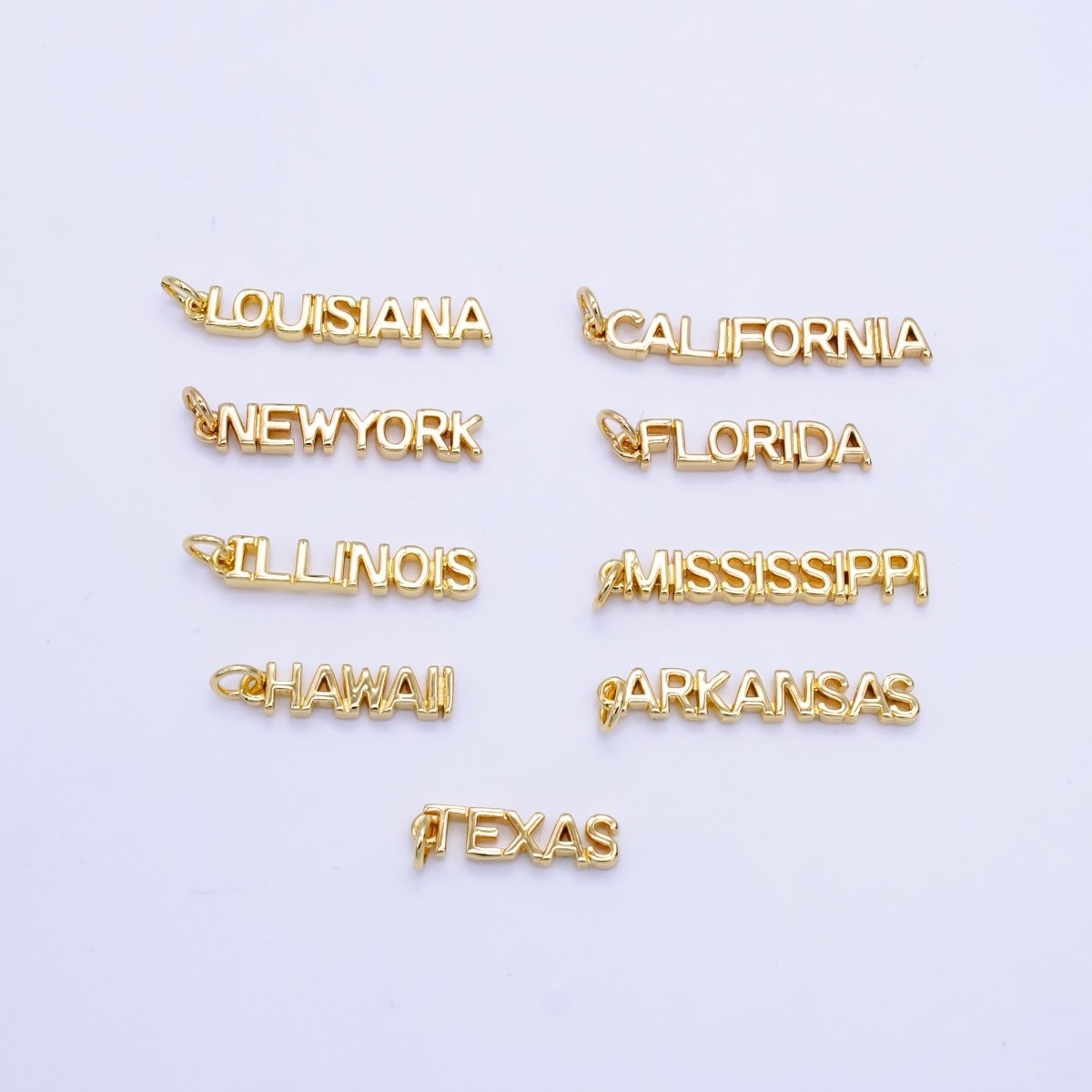16K Gold Filled USA City States Script Tag Charm in Gold & Silver | D814 - D823