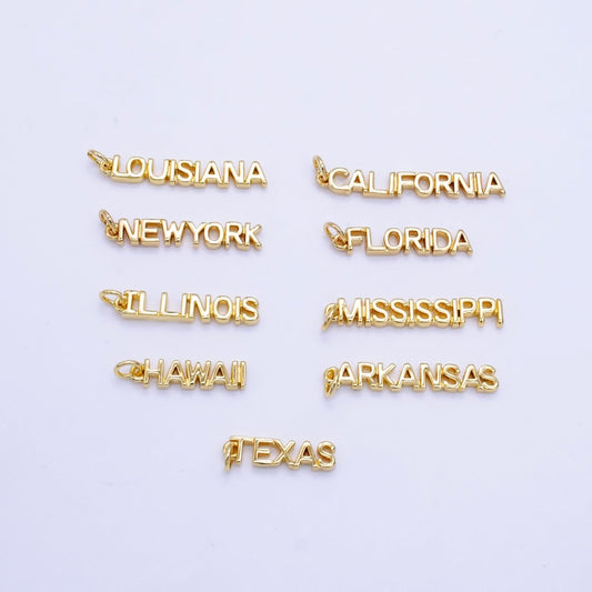 16K Gold Filled USA City States Script Tag Charm in Gold & Silver | D814 - D823