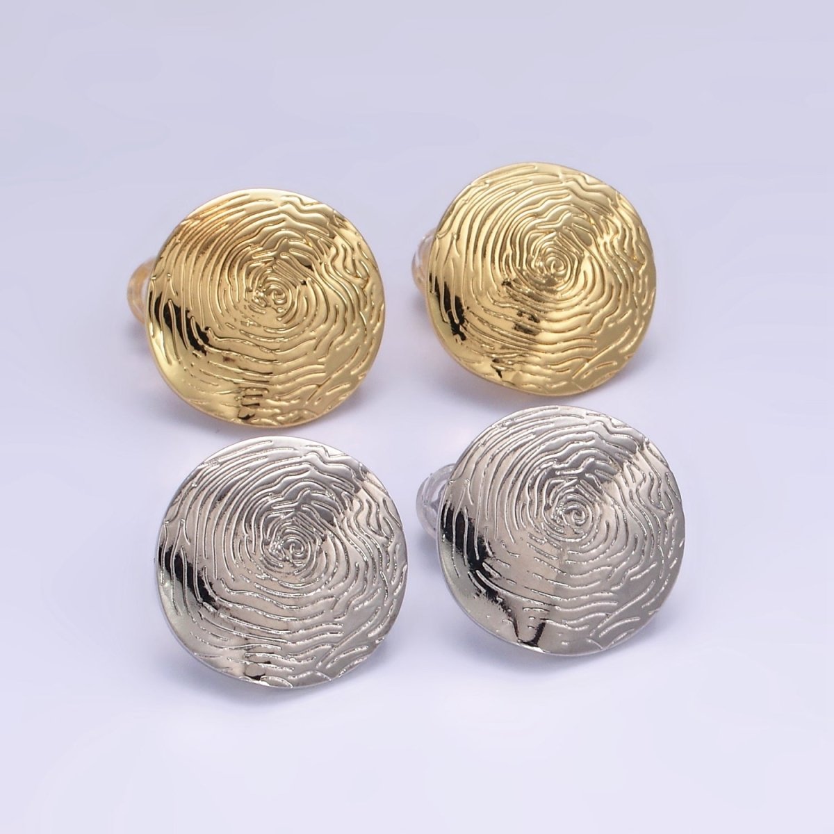 16K Gold Filled Wavy-Lined Textured Round Stud Earrings in Gold & Silver | Z822 Z823