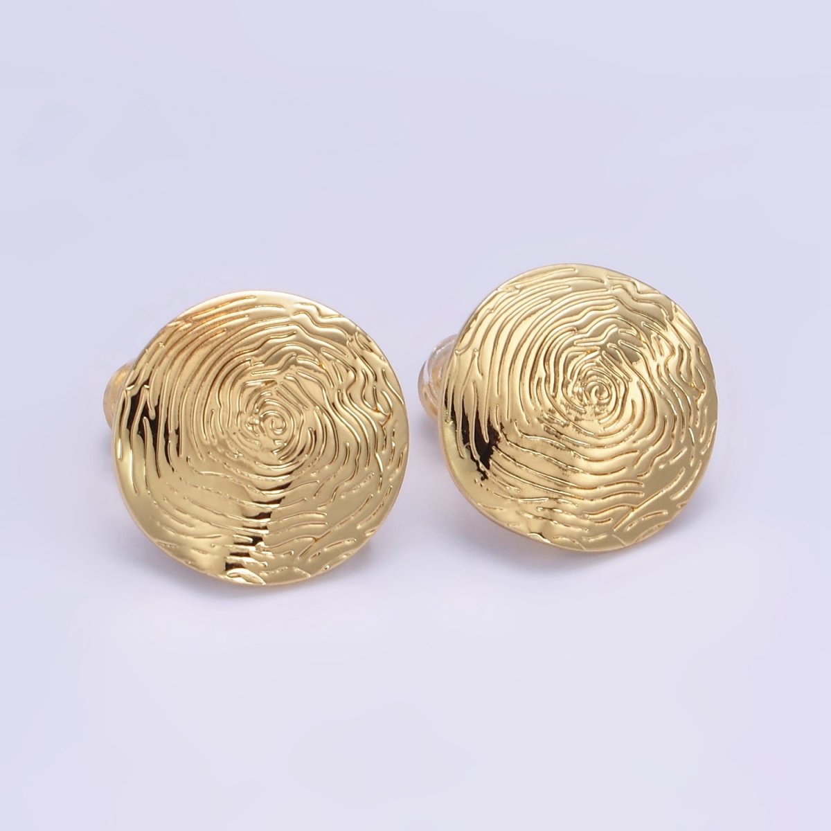 16K Gold Filled Wavy-Lined Textured Round Stud Earrings in Gold & Silver | Z822 Z823