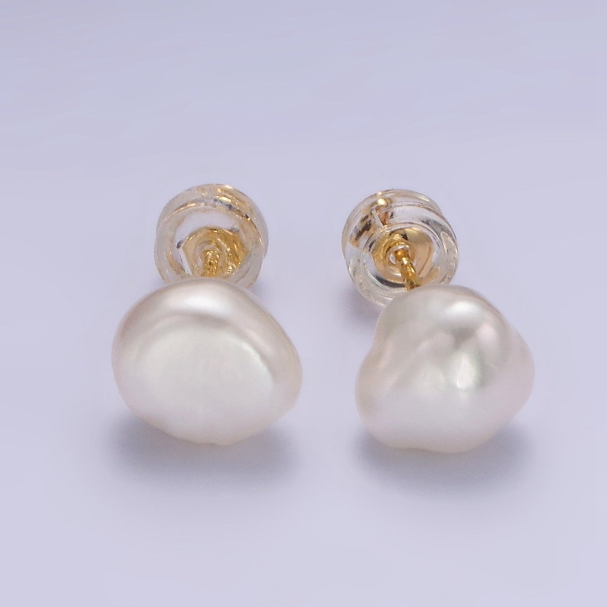 16K Gold Filled White Baroque Freshwater Pearl Stud Earrings | AB1193