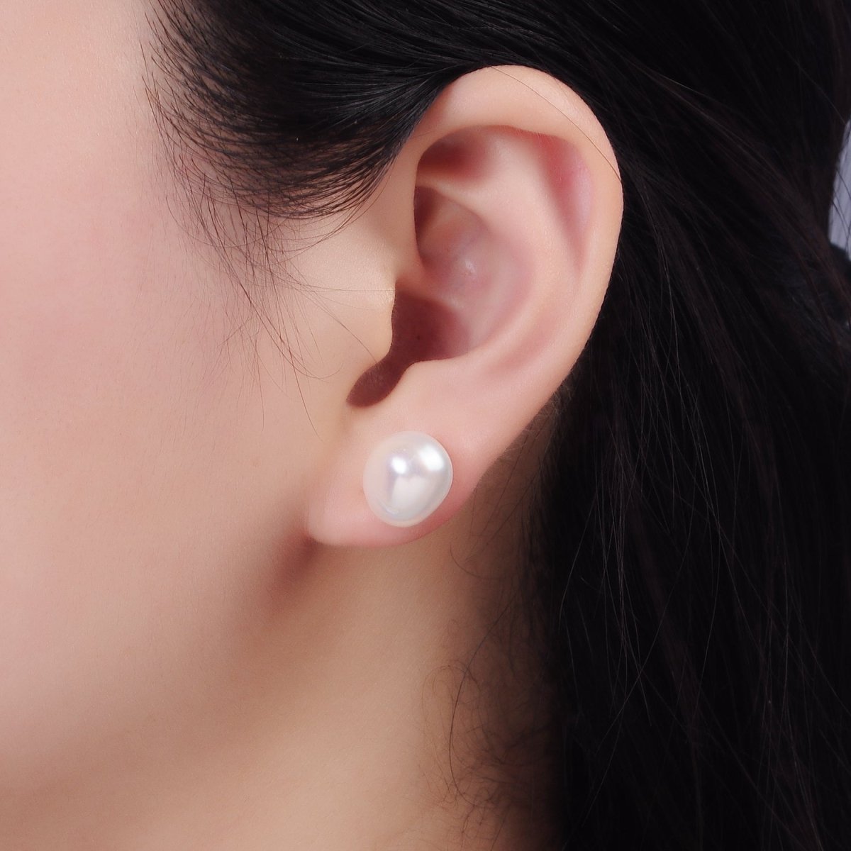 16K Gold Filled White Freshwater Pearl Button Stud Earrings | AB1194