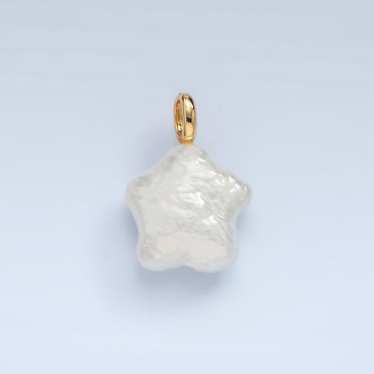 16K Gold Filled White Freshwater Pearl Puffed Celestial Star Pendant | P1872