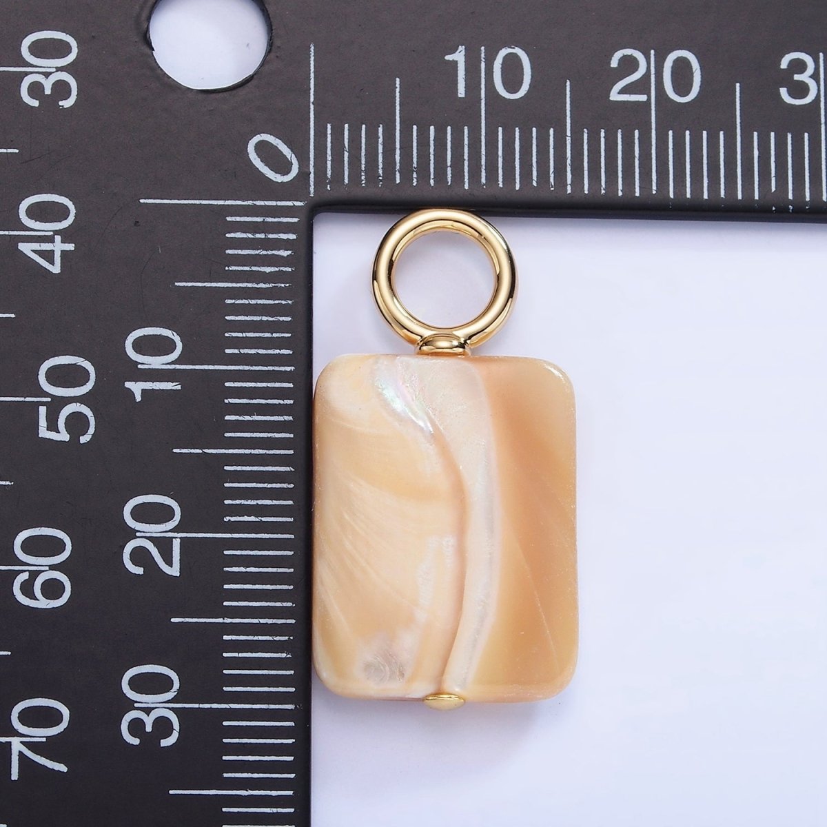 16K Gold Filled White Peach Rectangle Shell Pearl Drop Pendant | P1754