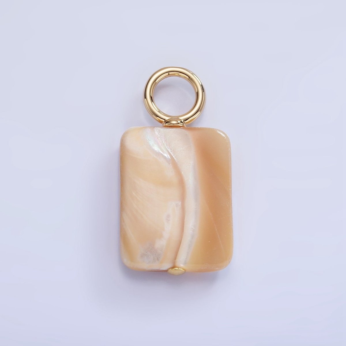 16K Gold Filled White Peach Rectangle Shell Pearl Drop Pendant | P1754