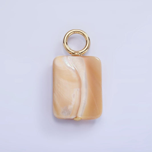 16K Gold Filled White Peach Rectangle Shell Pearl Drop Pendant | P1754