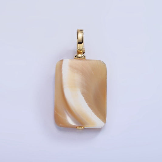 16K Gold Filled White Peach Shell Pearl Rectangular Drop Latch Bail Pendant | P1597