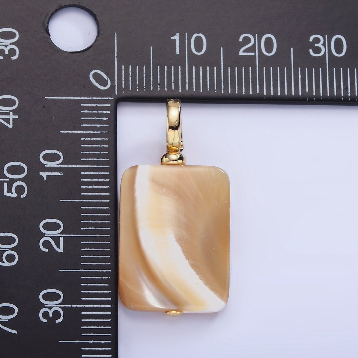 16K Gold Filled White Peach Shell Pearl Rectangular Drop Latch Bail Pendant | P1597