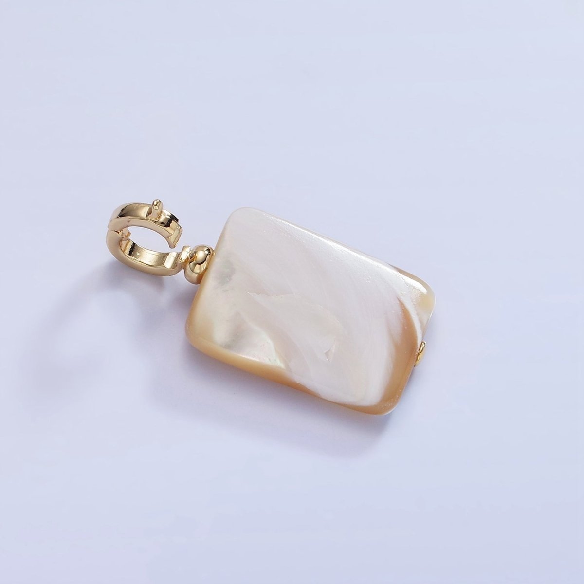 16K Gold Filled White Peach Shell Pearl Rectangular Drop Latch Bail Pendant | P1597