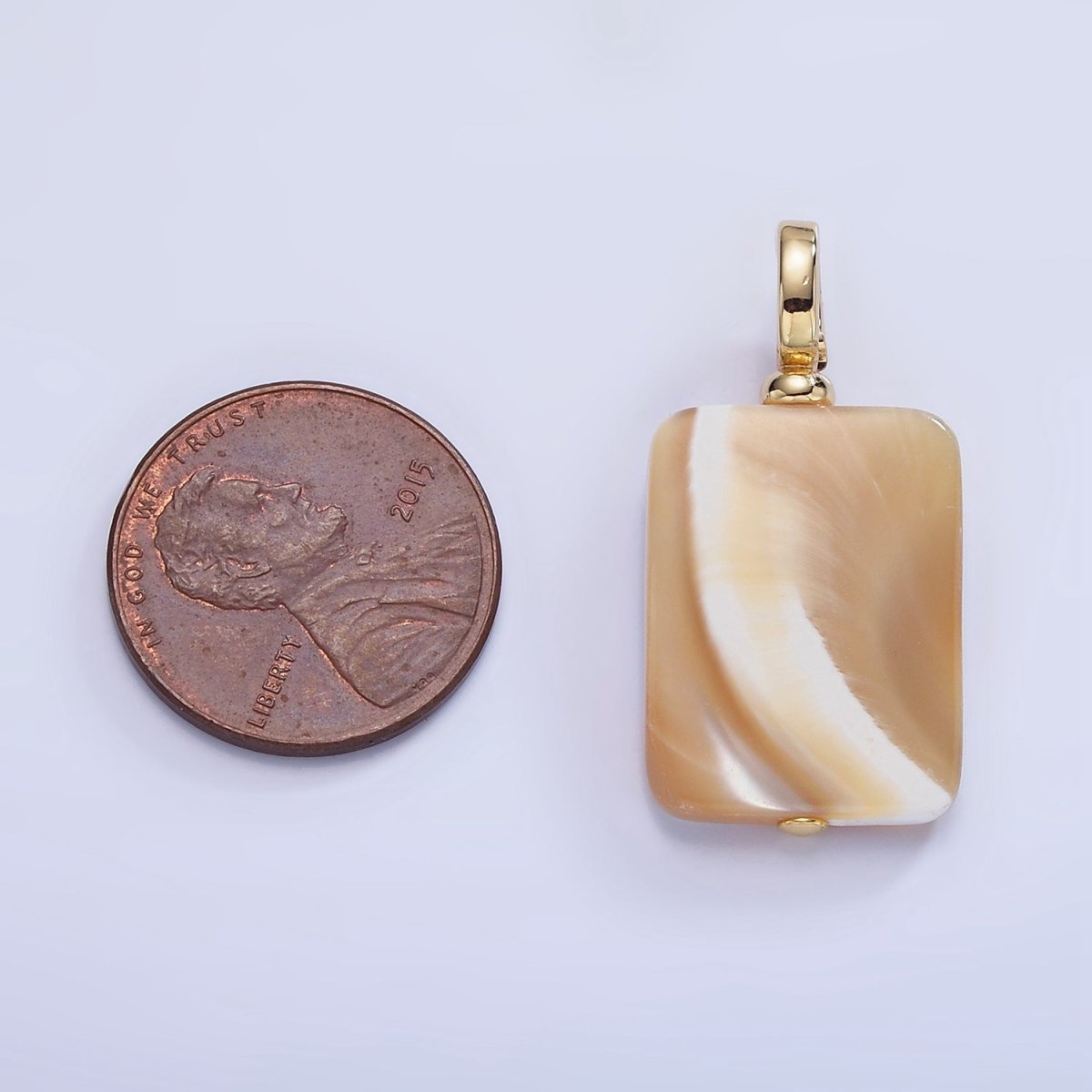 16K Gold Filled White Peach Shell Pearl Rectangular Drop Latch Bail Pendant | P1597