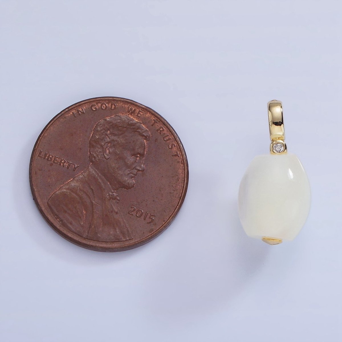 16K Gold Filled White Shell Pearl Sphere CZ Drop Pendant | P1789