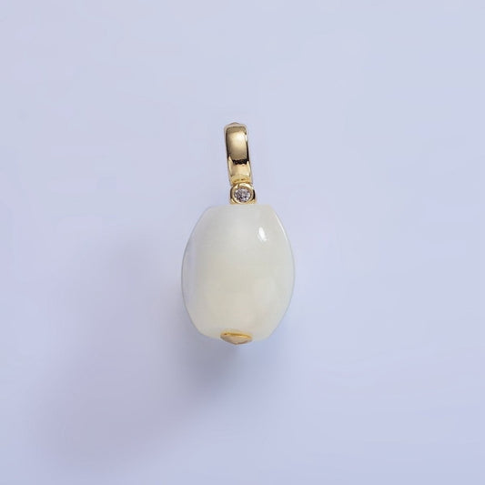 16K Gold Filled White Shell Pearl Sphere CZ Drop Pendant | P1789