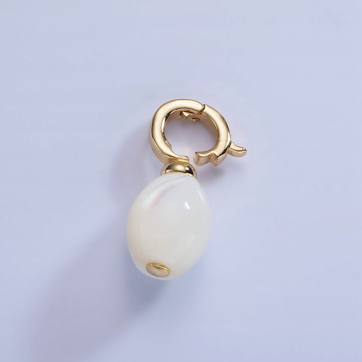 16K Gold Filled White Shell Pearl Sphere Drop Latch Bail Pendant | P1588