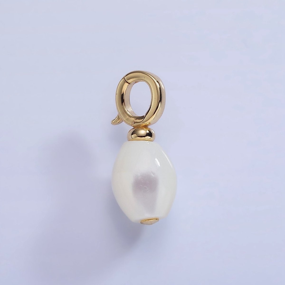 16K Gold Filled White Shell Pearl Sphere Drop Latch Bail Pendant | P1588