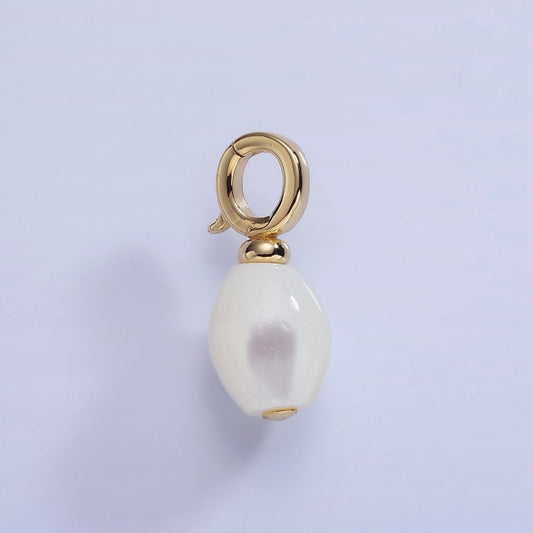 16K Gold Filled White Shell Pearl Sphere Drop Latch Bail Pendant | P1588