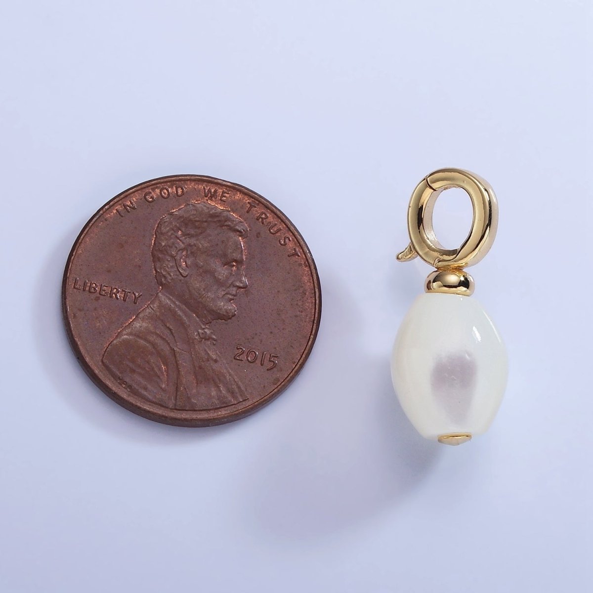 16K Gold Filled White Shell Pearl Sphere Drop Latch Bail Pendant | P1588