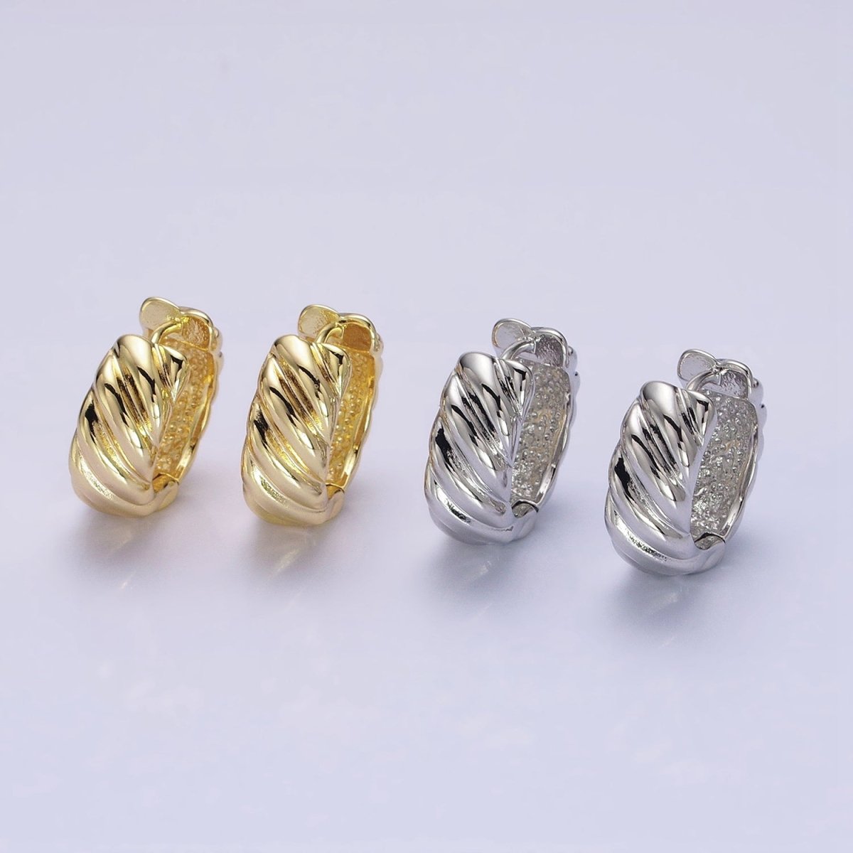 16K Gold Filled Wide Flat Lined Croissant 16mm Huggie Hoop Earrings in Gold & Silver | AB-1478 AB-1479