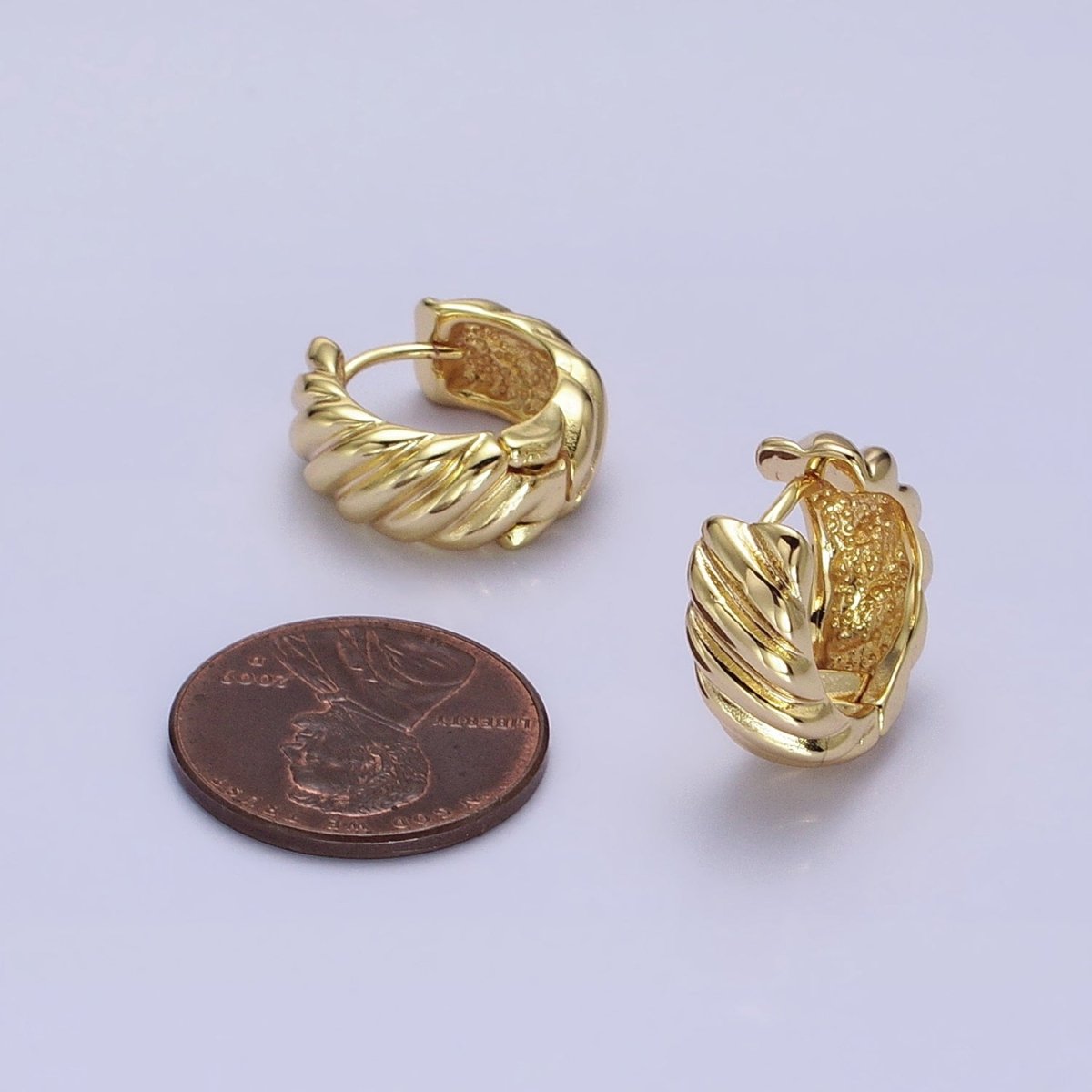 16K Gold Filled Wide Flat Lined Croissant 16mm Huggie Hoop Earrings in Gold & Silver | AB-1478 AB-1479