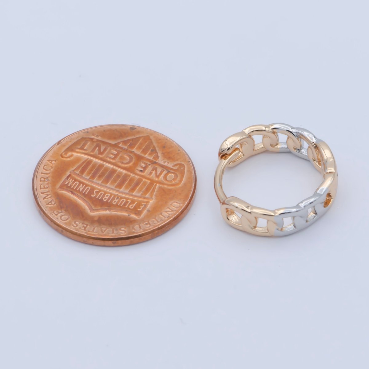 18K Gold Filled 15mm Curb Chain Link Mixed Metal Huggie Earrings | AB1205