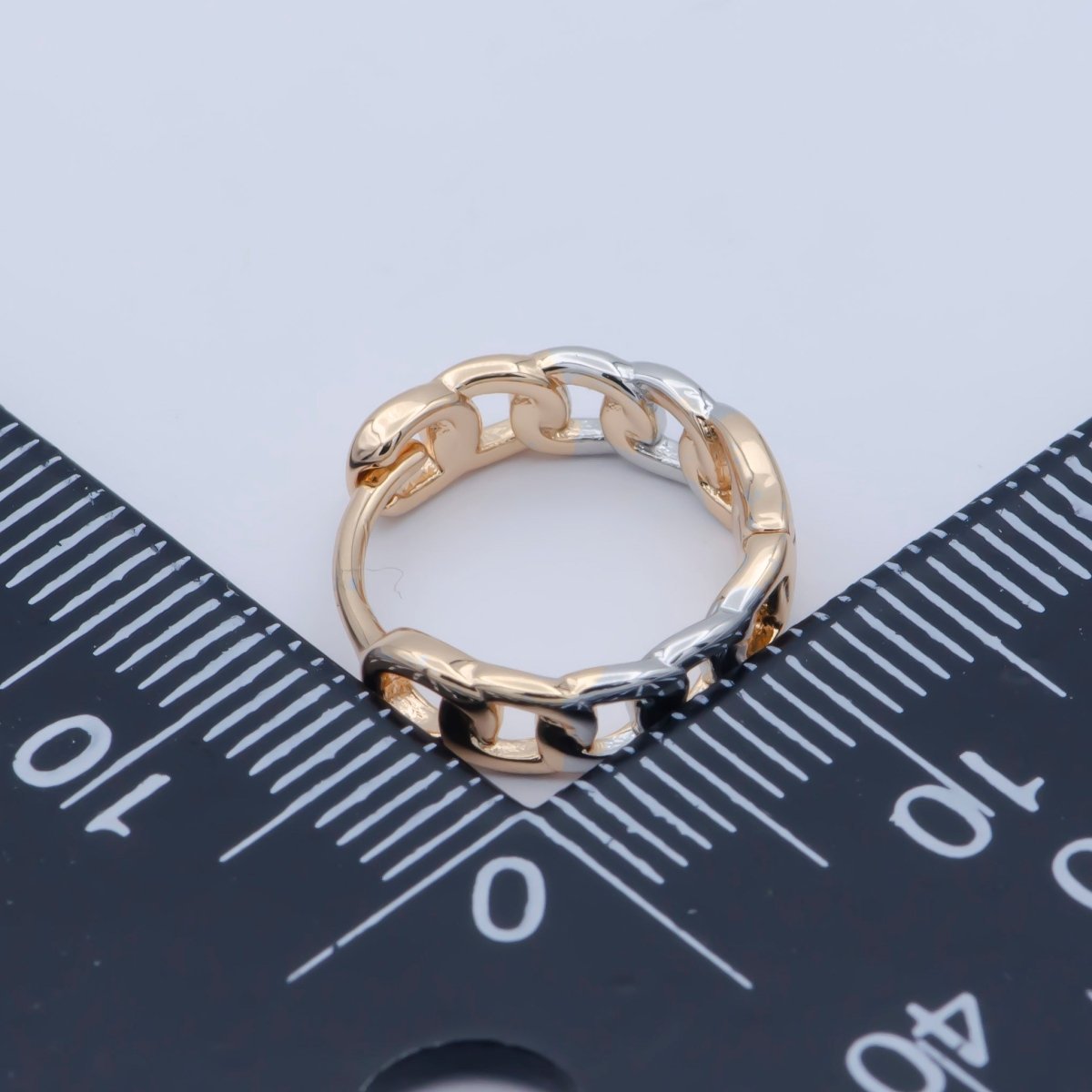 18K Gold Filled 15mm Curb Chain Link Mixed Metal Huggie Earrings | AB1205