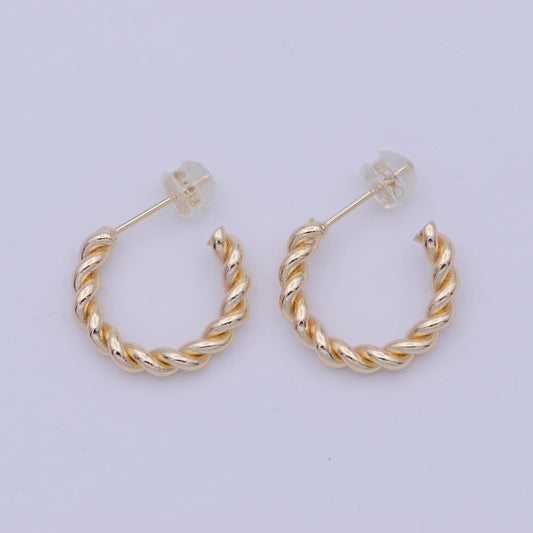 18K Gold Filled 23mm Twisted Rope C-Shaped Hoop Earrings | AB1200