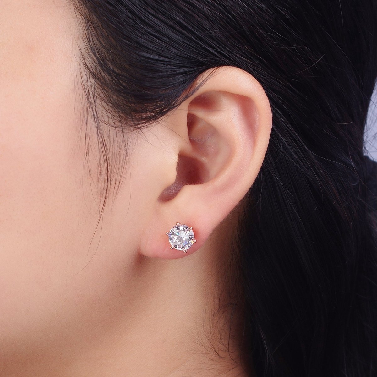 18K Gold Filled 8mm 8.3mm, 8.5mm Clear Round CZ Stud Earrings | AB093 AB094