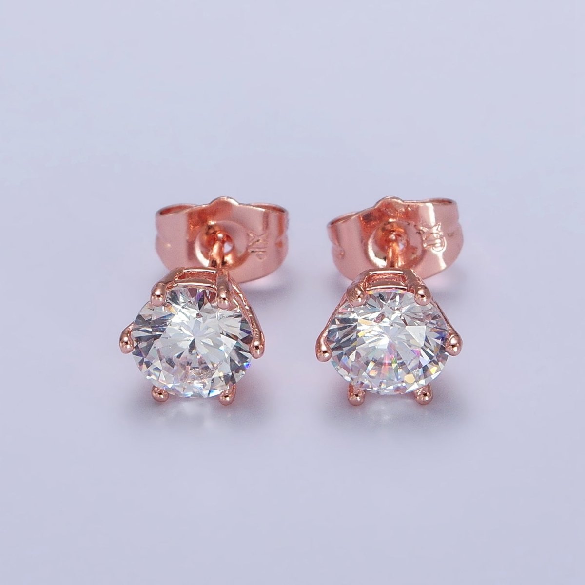 18K Gold Filled 8mm 8.3mm, 8.5mm Clear Round CZ Stud Earrings | AB093 AB094