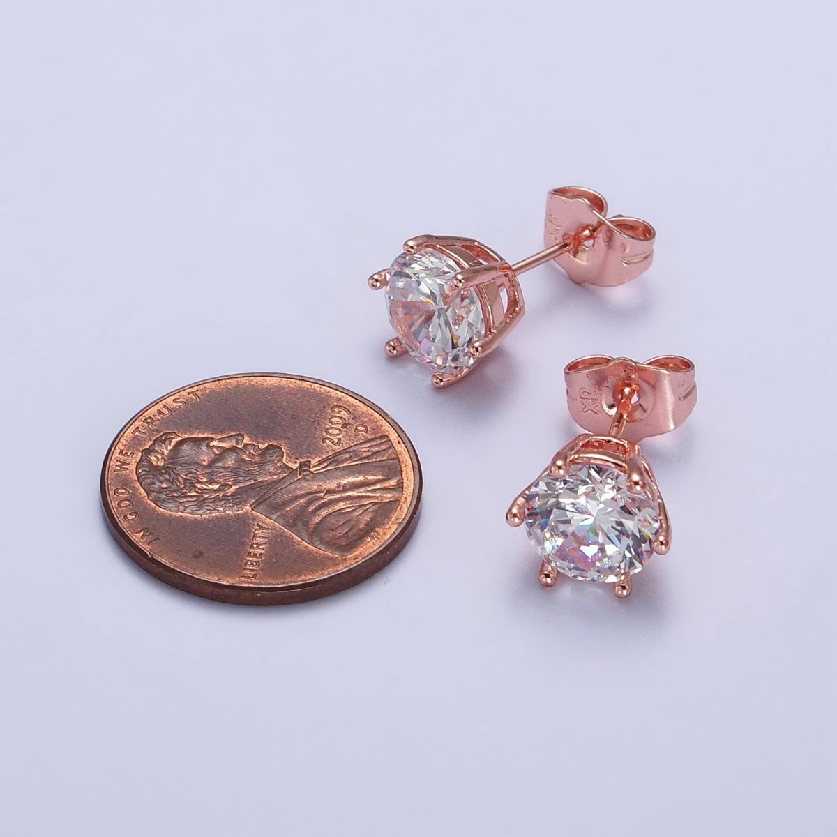 18K Gold Filled 8mm 8.3mm, 8.5mm Clear Round CZ Stud Earrings | AB093 AB094