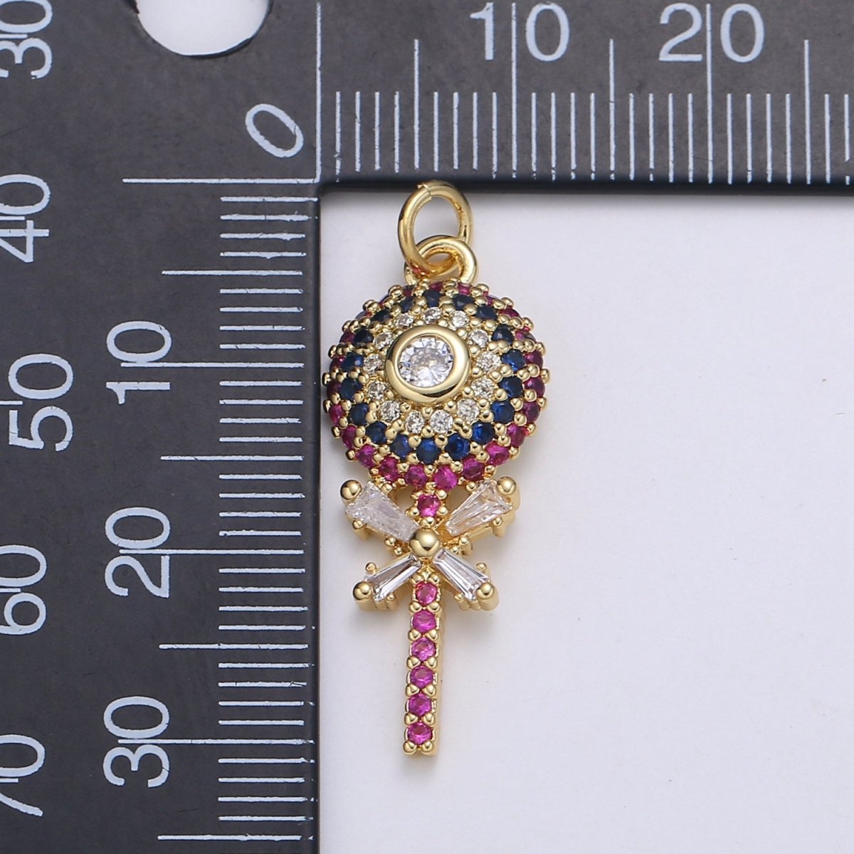 18K Gold Filled Candy Charm Lollypop Pendant with Cubic Zirconia M-593