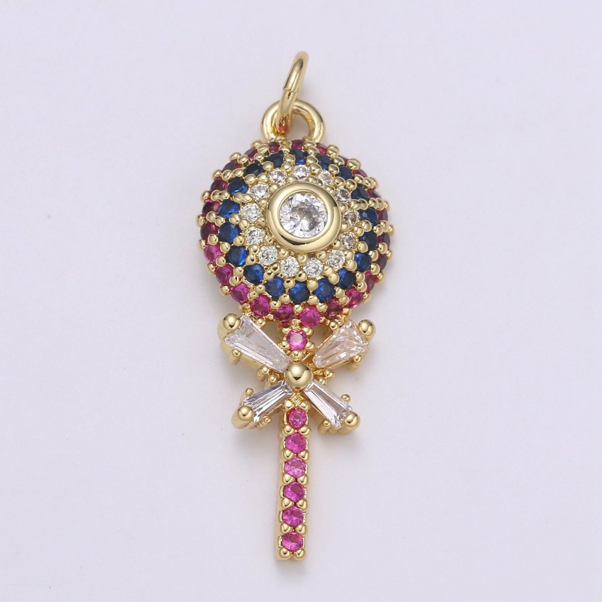 18K Gold Filled Candy Charm Lollypop Pendant with Cubic Zirconia M-593