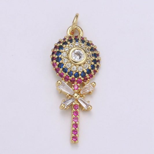 18K Gold Filled Candy Charm Lollypop Pendant with Cubic Zirconia M-593