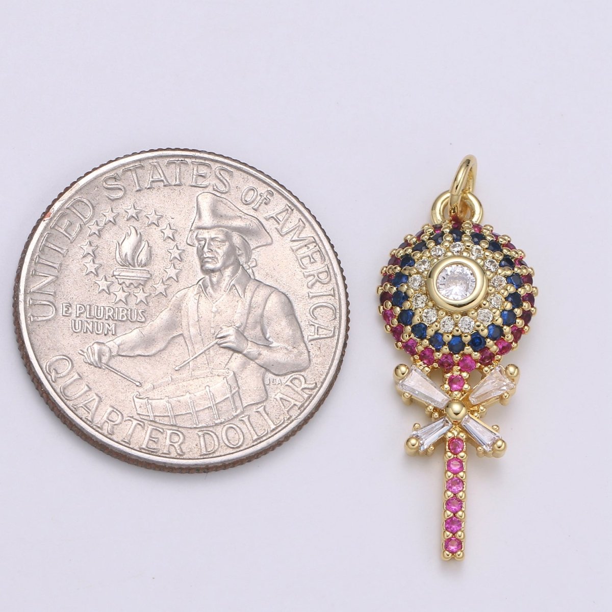 18K Gold Filled Candy Charm Lollypop Pendant with Cubic Zirconia M-593