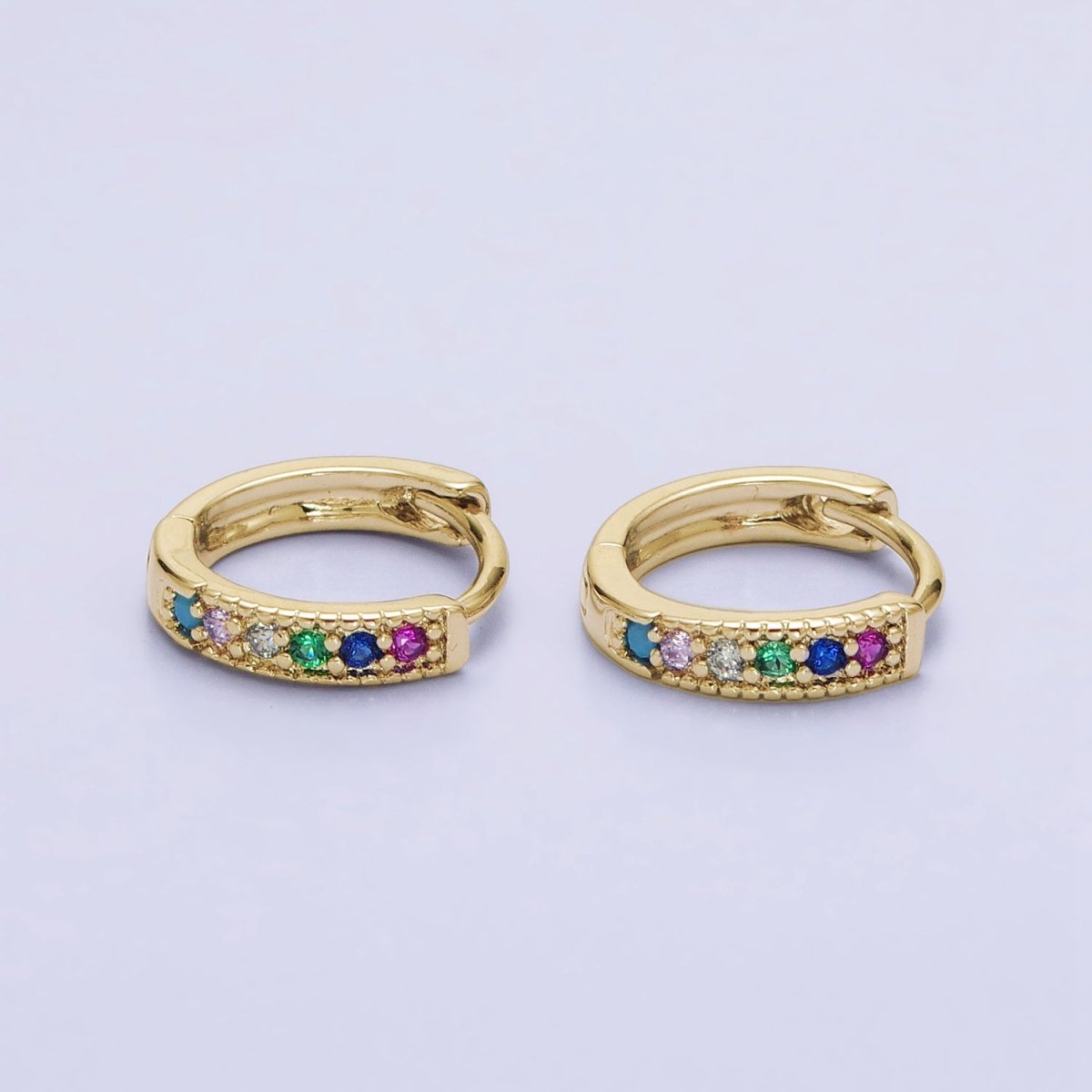 18K Gold Filled Clear, Turquoise, Green, Multicolor CZ 12mm Cartilage Huggie Earrings in Gold & Silver | AD1336 - AD1343