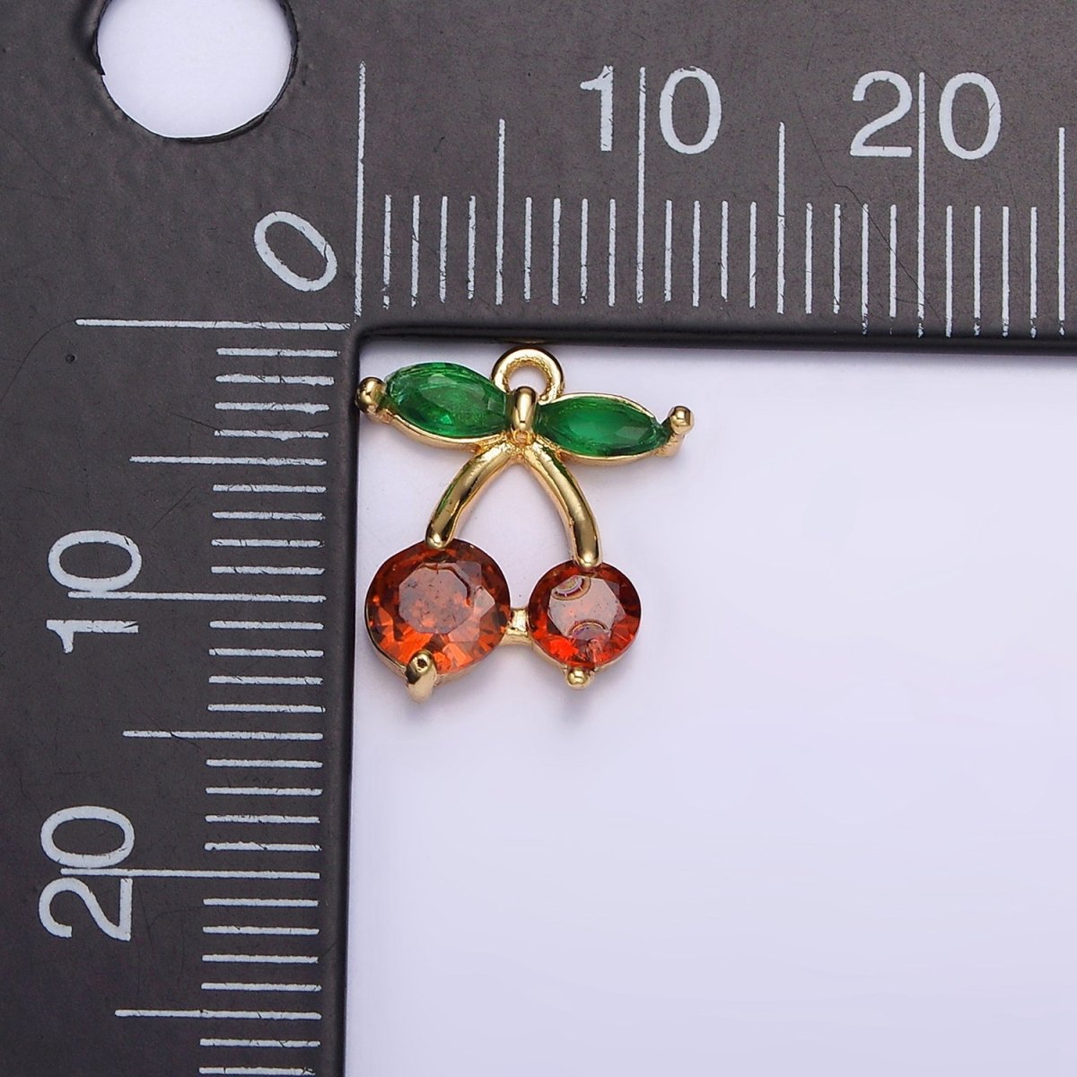 18K Gold Filled Red Cherry Marquise Leaf CZ Fruit Add-On Charm | AC1436
