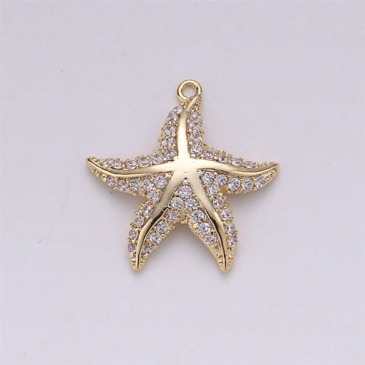 18K Gold Filled Tiny Starfish Charm for Necklace Bracelet Earring Jewelry Making Stylish Star fish Charm, Micro Pave CZ Charm E-483