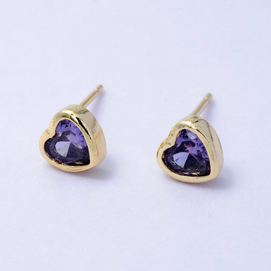 1x Tiny Heart CZ Plain Bezel Set Earrings, 14K gold earring, tiny studs, minimal earring, gold cz stud earring Q-431